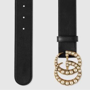 Gucci Leather belt with pearl Double G (Authentic) 2.5"